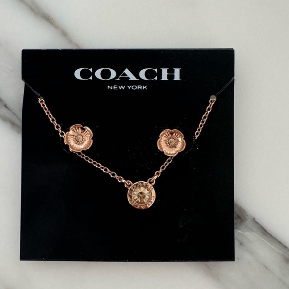 SALE NEW Coach Rose Gold with Faux Diamond Earrings & Necklace - Picture 1 of 3